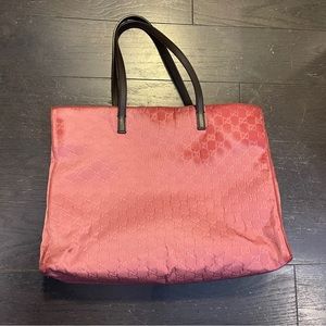 Authentic Gucci Pink/Brown GG Nylon Leather Princy Tote women handbag